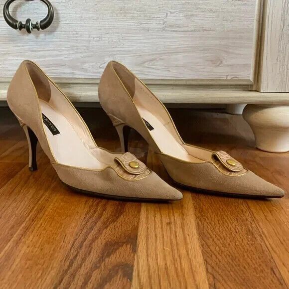 Vintage Sergio Rossi Vero Cuoio Heels - Giraffe Print Leather Buckle - Picture 3 of 10